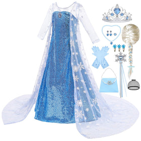 ZaisuiFun Princess Elsa dress in blue sequins for magical dress-up moments.