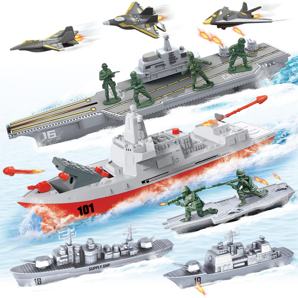 ZAKVENFUN aircraft carrier playset in action with jets for immersive pretend battles.