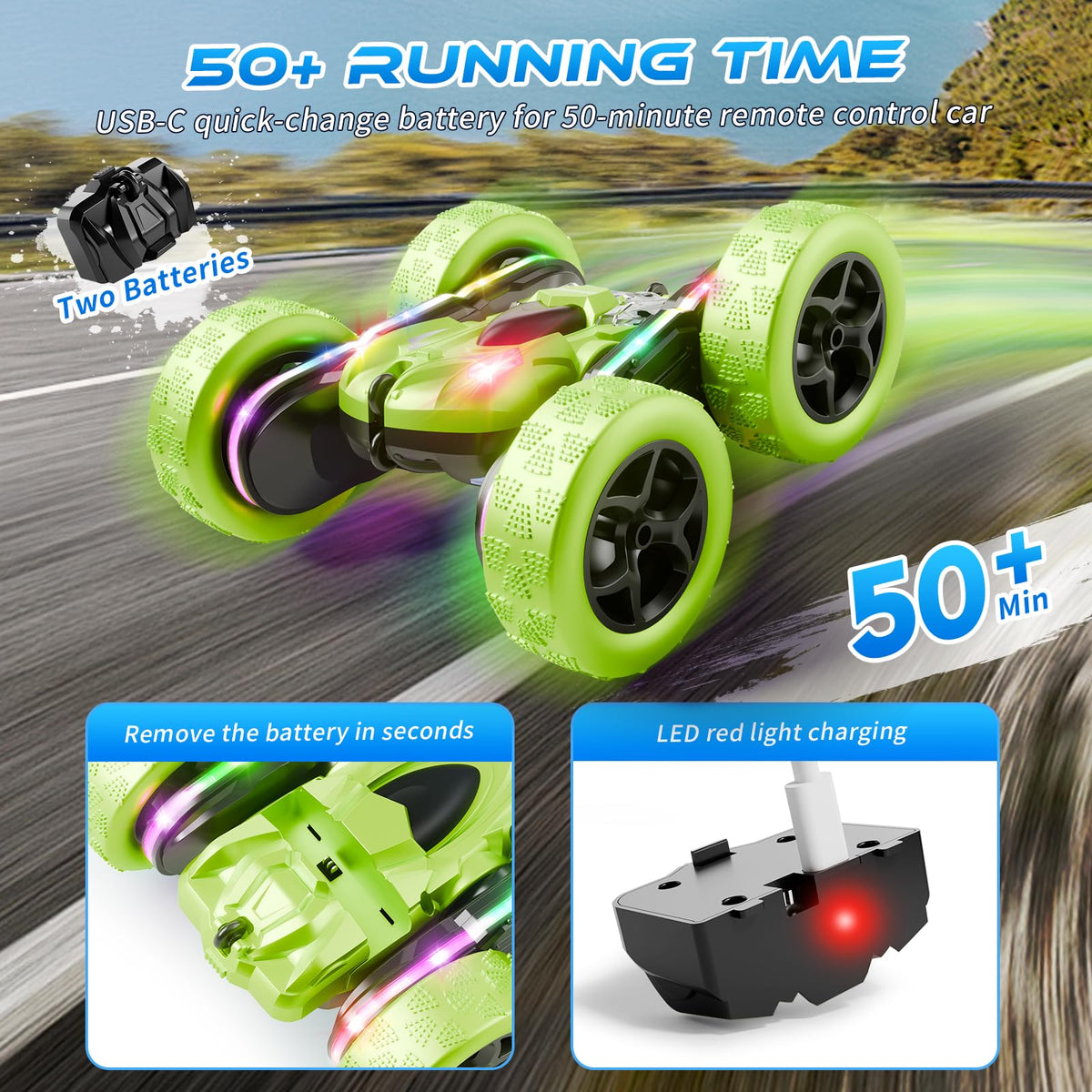 Zalneo remote control car 4WD side view shows compact design for easy handling.