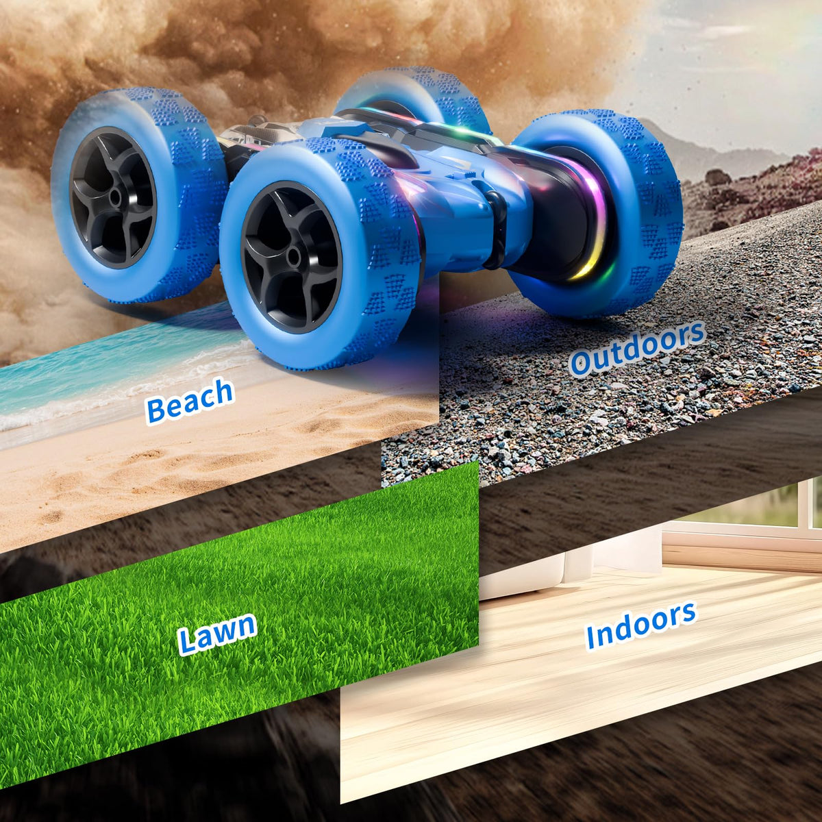 Zalneo remote control stunt car blue deep-tread tires for grip