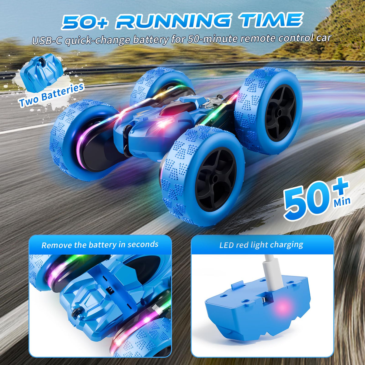 Zalneo remote control stunt car blue flip demo instant stunts