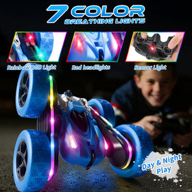 Zalneo remote control stunt car blue LED light bar for night adventures