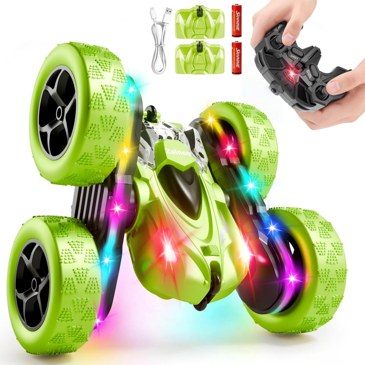 Zalneo remote control stunt car with LED bar lighting for dramatic dusk drives