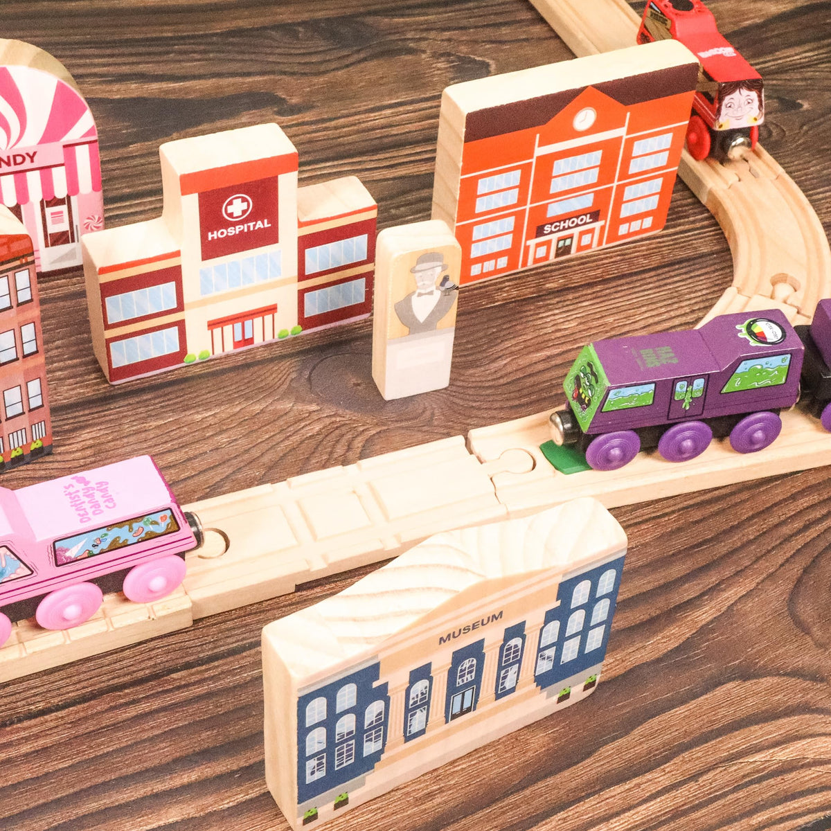 Zany Trains candy store building adds colorful stop for imaginative trips.
