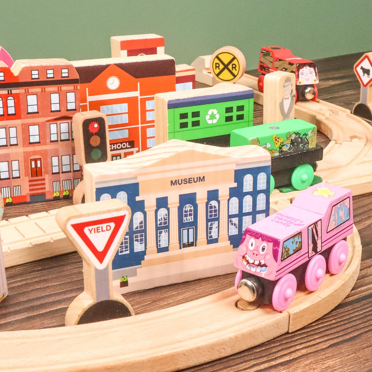 Zany Trains police station helps teach safety and order during play.