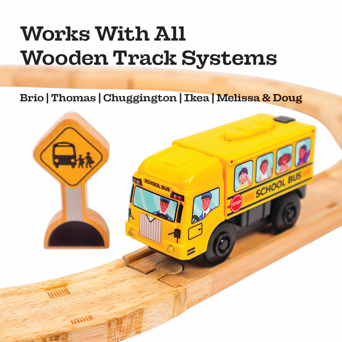 Zany Trains bus in action on track inspires storytelling.