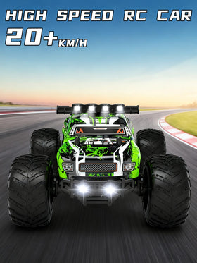 Zappido Dino Monster Truck roof lights enhancing visibility during dusk play.