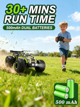 Zappido Dino Monster Truck flexible shell absorbing impacts on bumps.