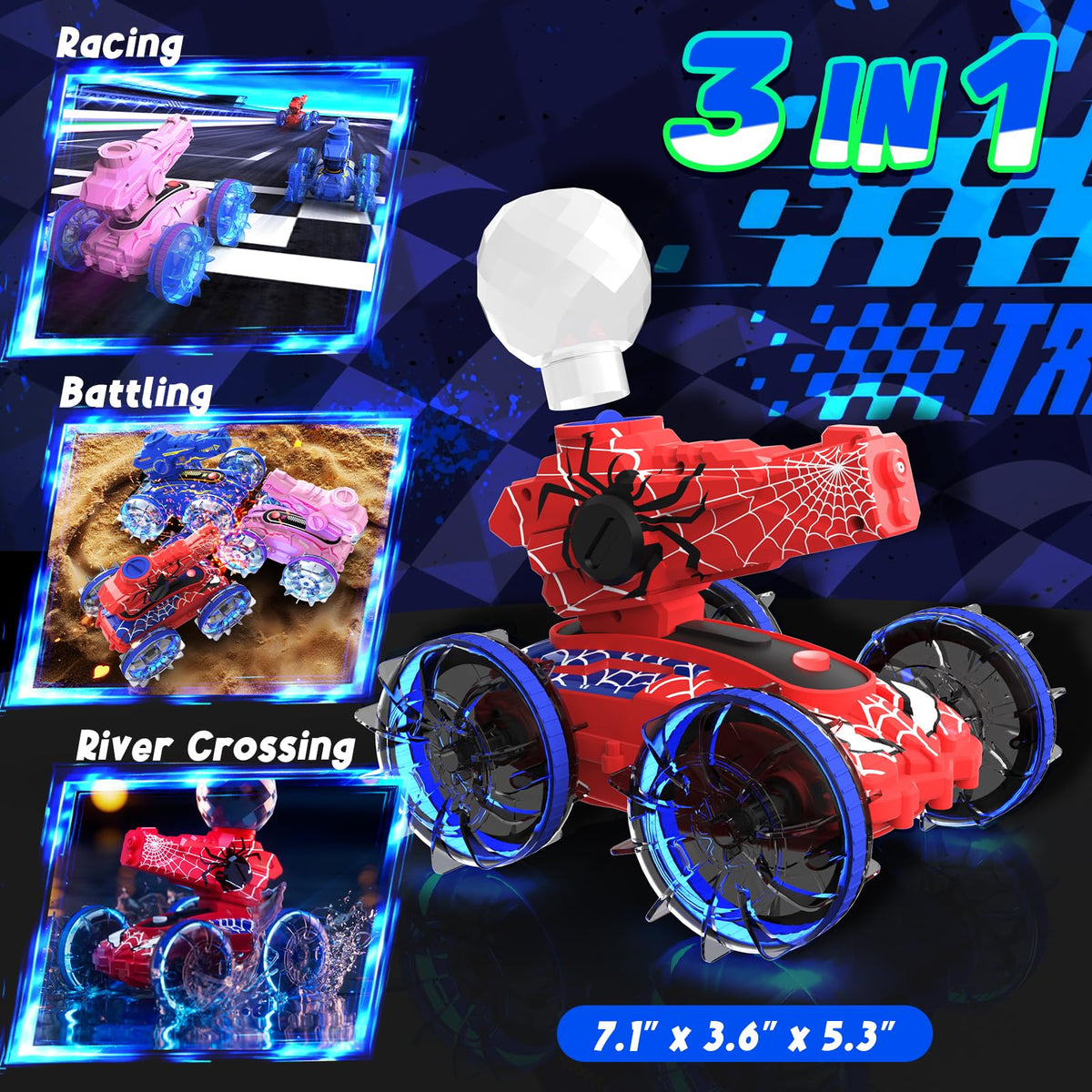 Zappyway Spider RC Car side view shows sturdy 4WD traction ready for any terrain.