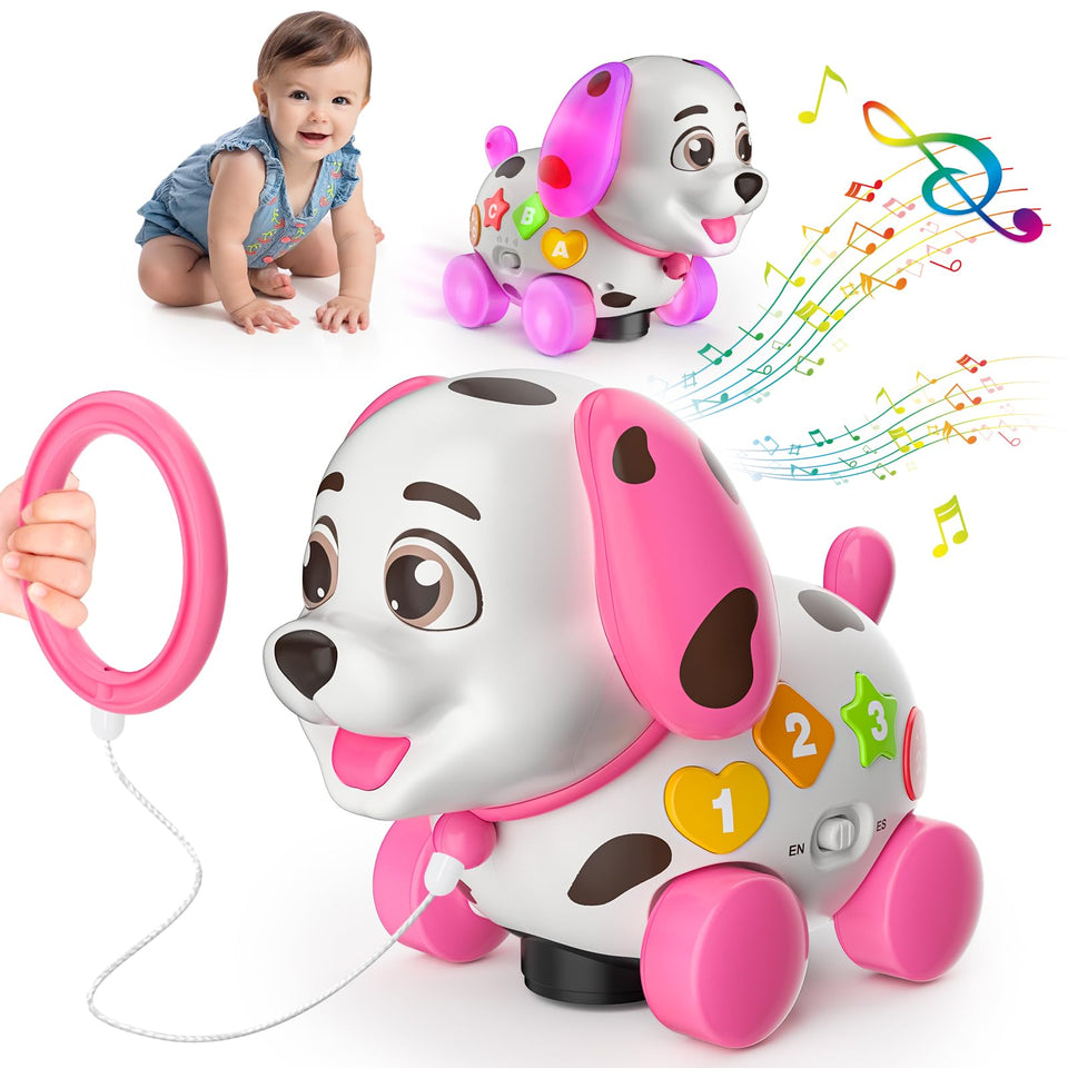Zardali musical puppy toy promotes crawling and chasing play