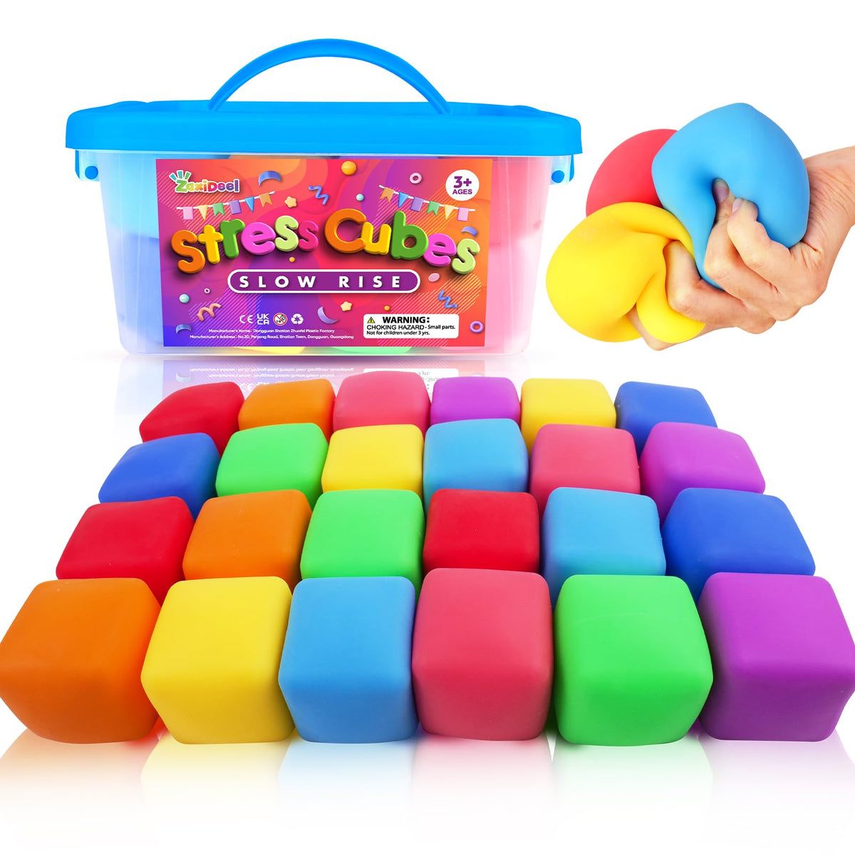 ZaxiDeel 24-pack stress cubes in vibrant colors provide portable relief for students.