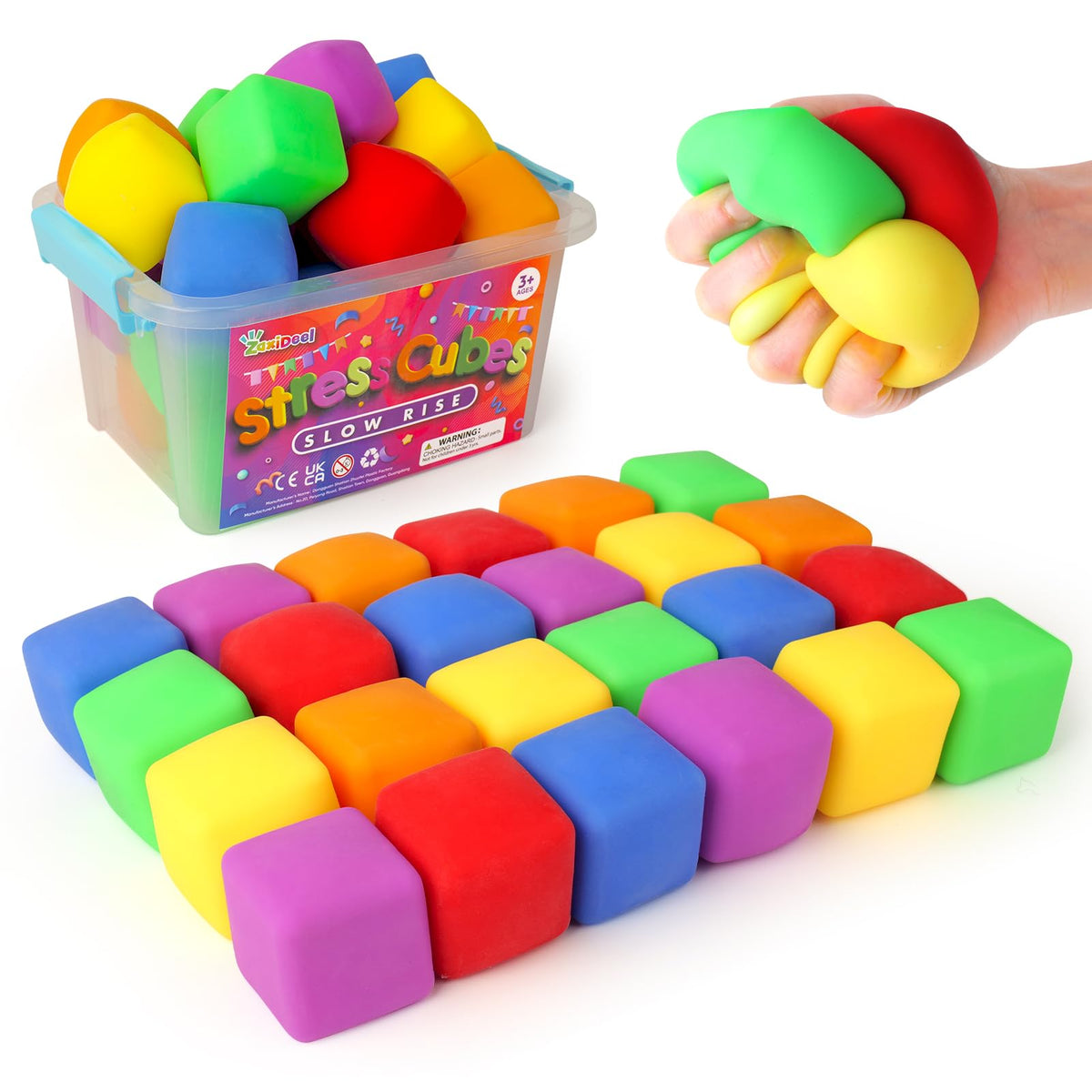 ZaxiDeel 24-pack mini slow-rise stress cubes pull and stretch for calm focus.