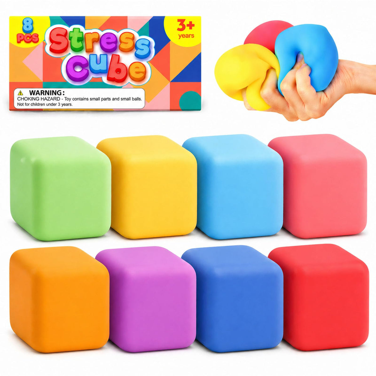 ZaxiDeel squishy stress cubes in a colorful set for sensory calming.