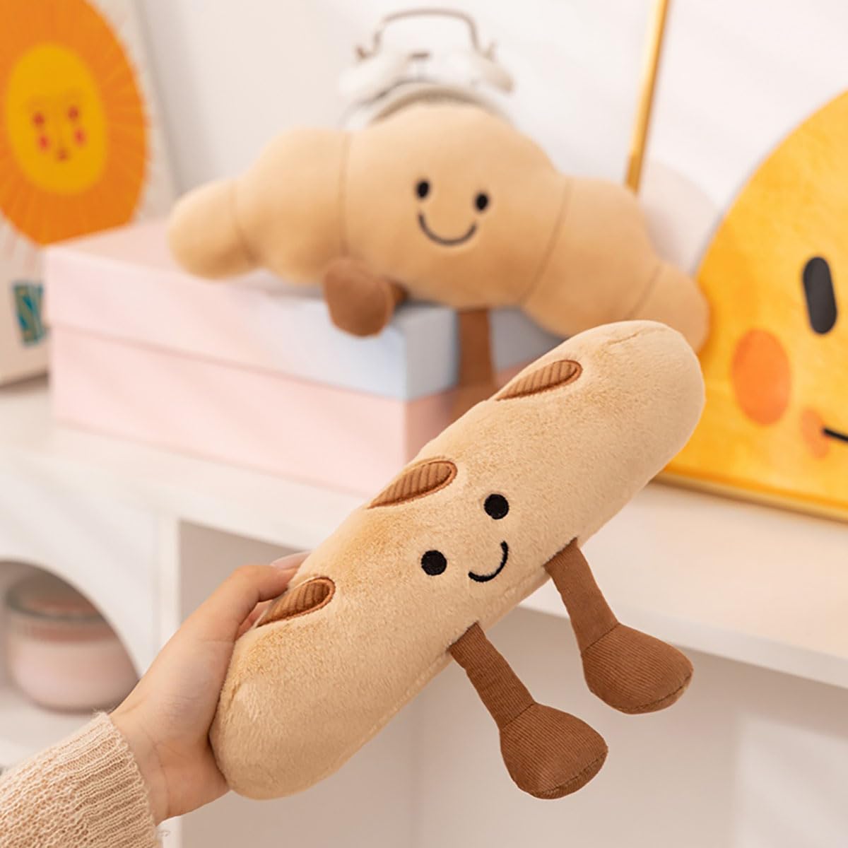 Zaxqerm croissant plush close-up texture, ultra-soft material for hugs.