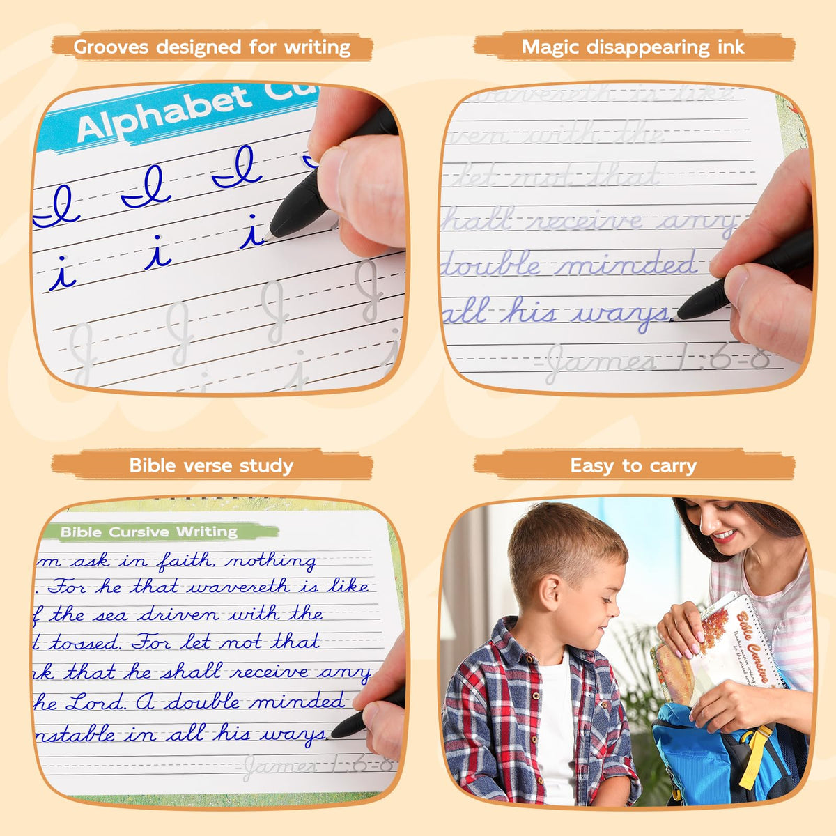 Zazopup three-dimensional grooved pages guiding posture and strokes.