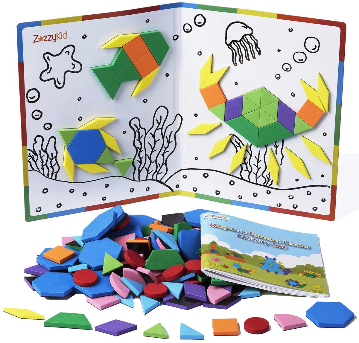 ZazzyKid 216-piece magnetic pattern blocks boost early geometry skills at home