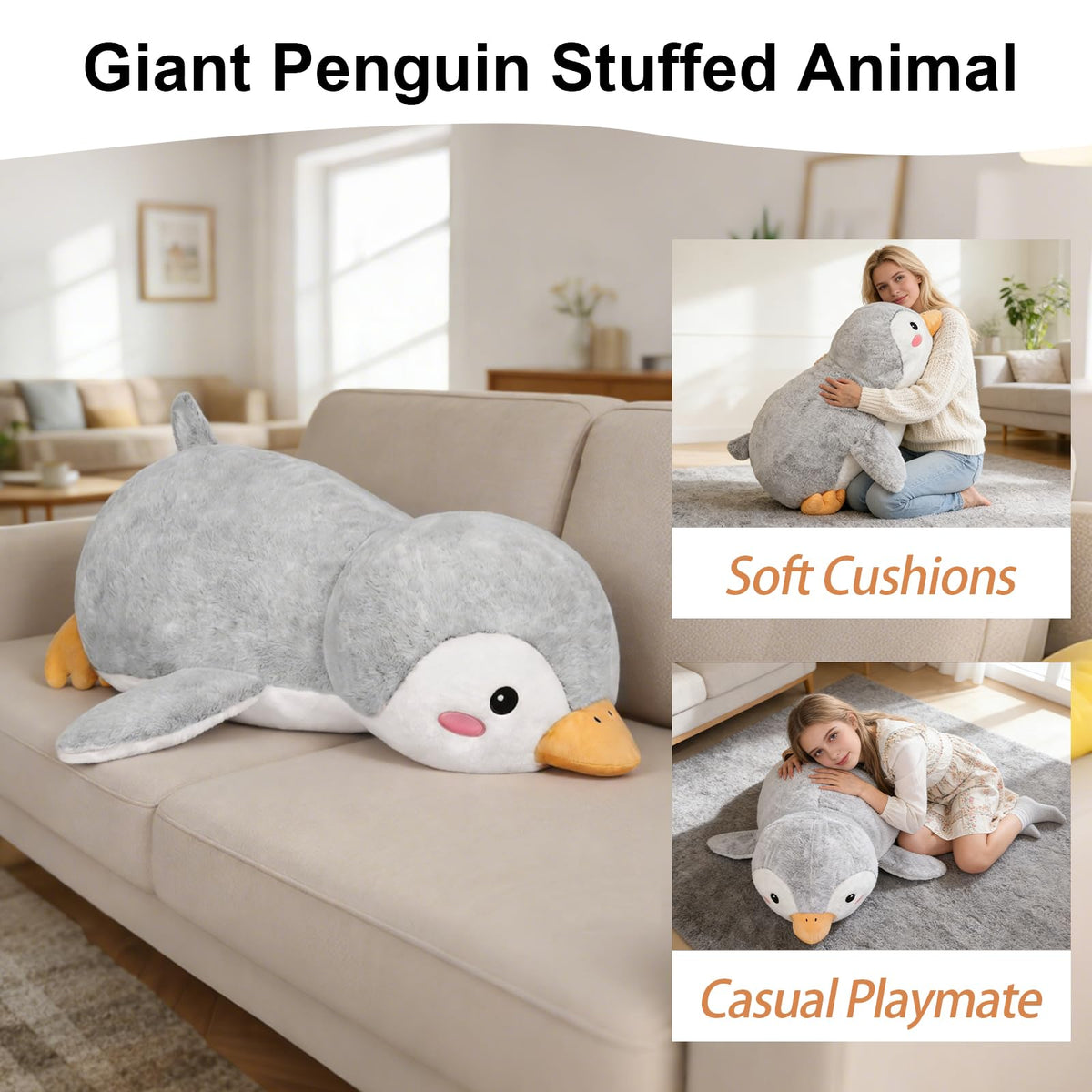 ZBLX penguin plush with yellow nose and embroidered eyes adds cute decor.