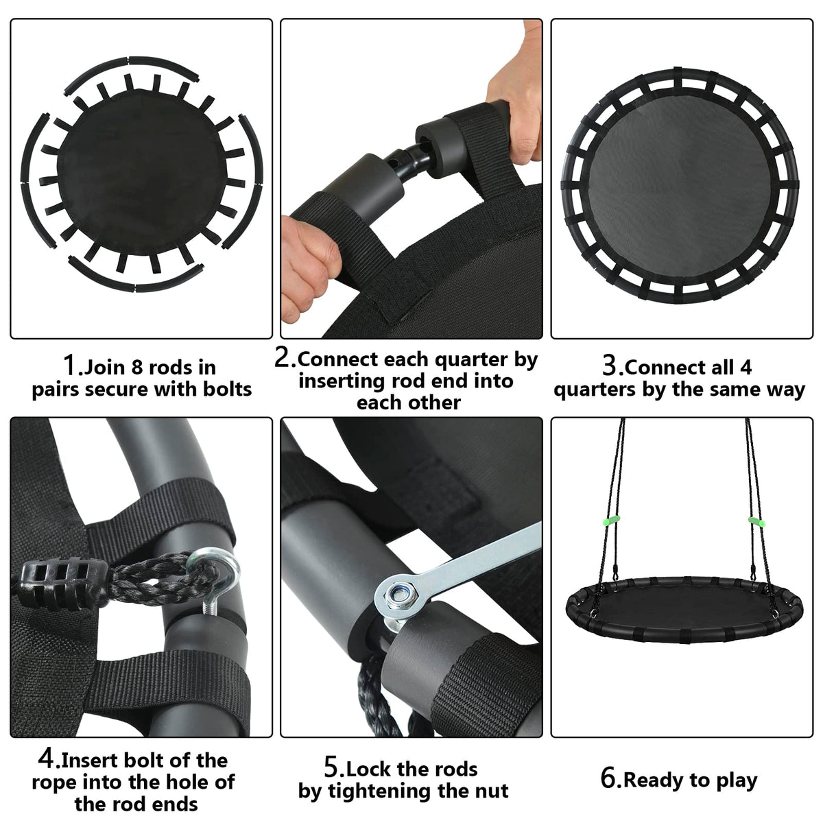 The zbzbml saucer swing supports up to 450 lbs.