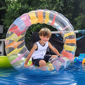 Zcaukya water wheel on lawn supports rolling play and portable storage
