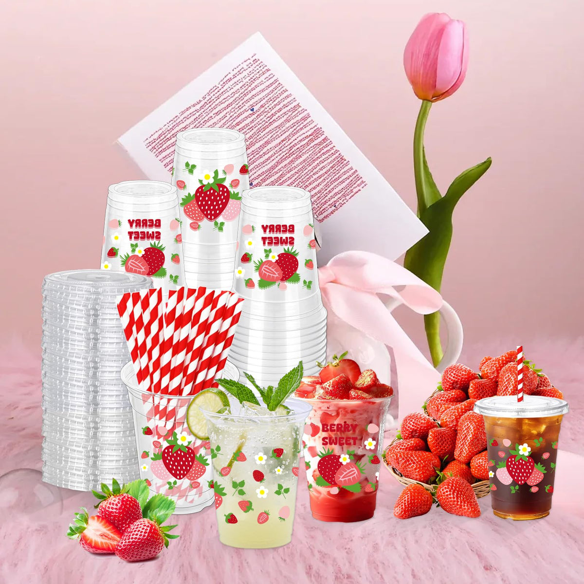 ZCPTZ close-up of strawberry flowers design on cups