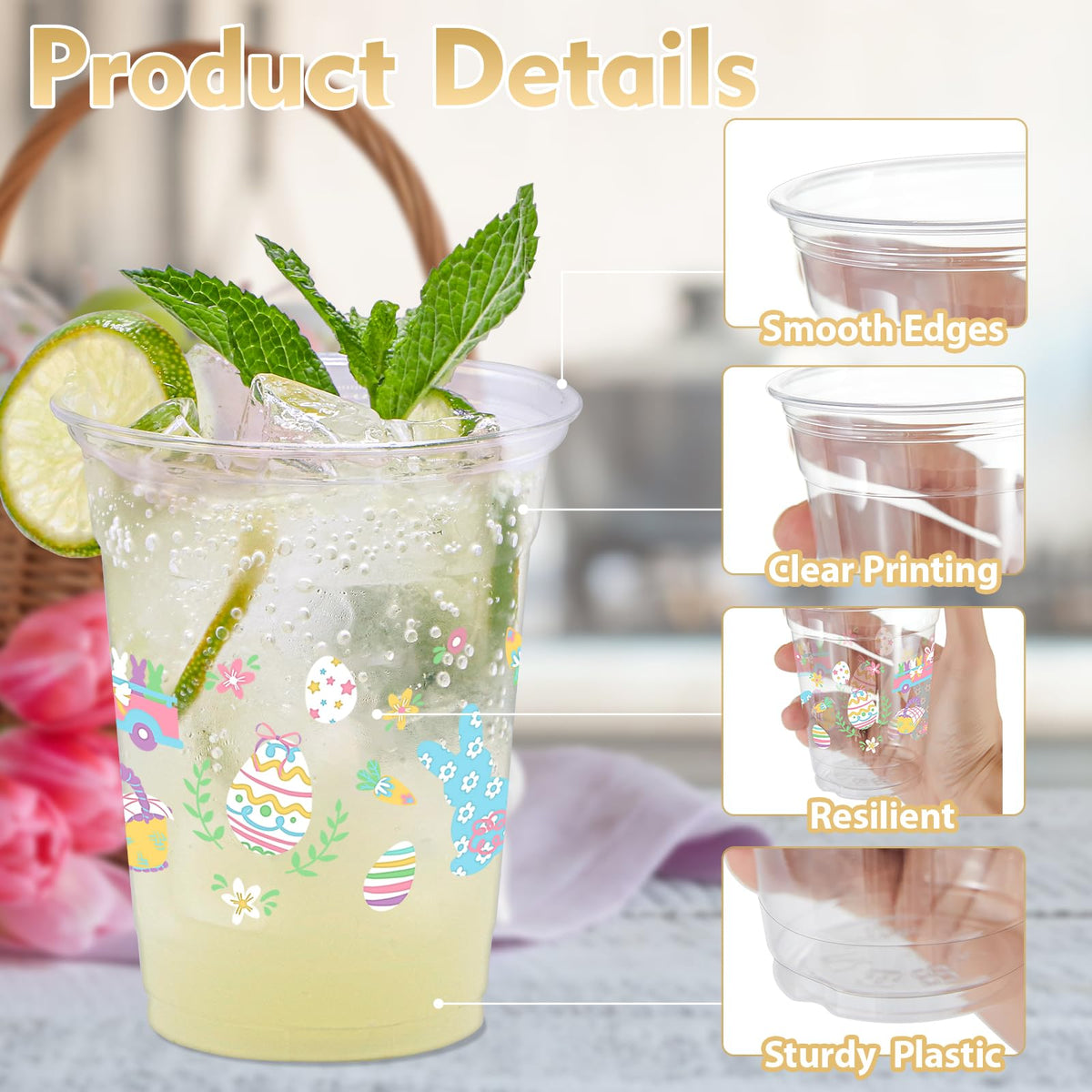 ZCPTZ disposable Easter cups 12oz clear, convenient no-cleanup for gatherings.