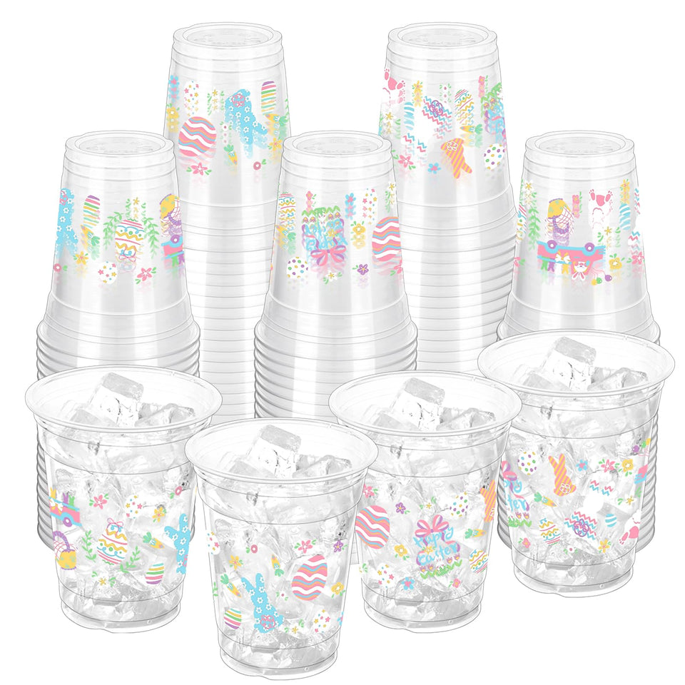 ZCPTZ Easter rabbit pattern cups 12oz clear, perfect for colorful party beverages.