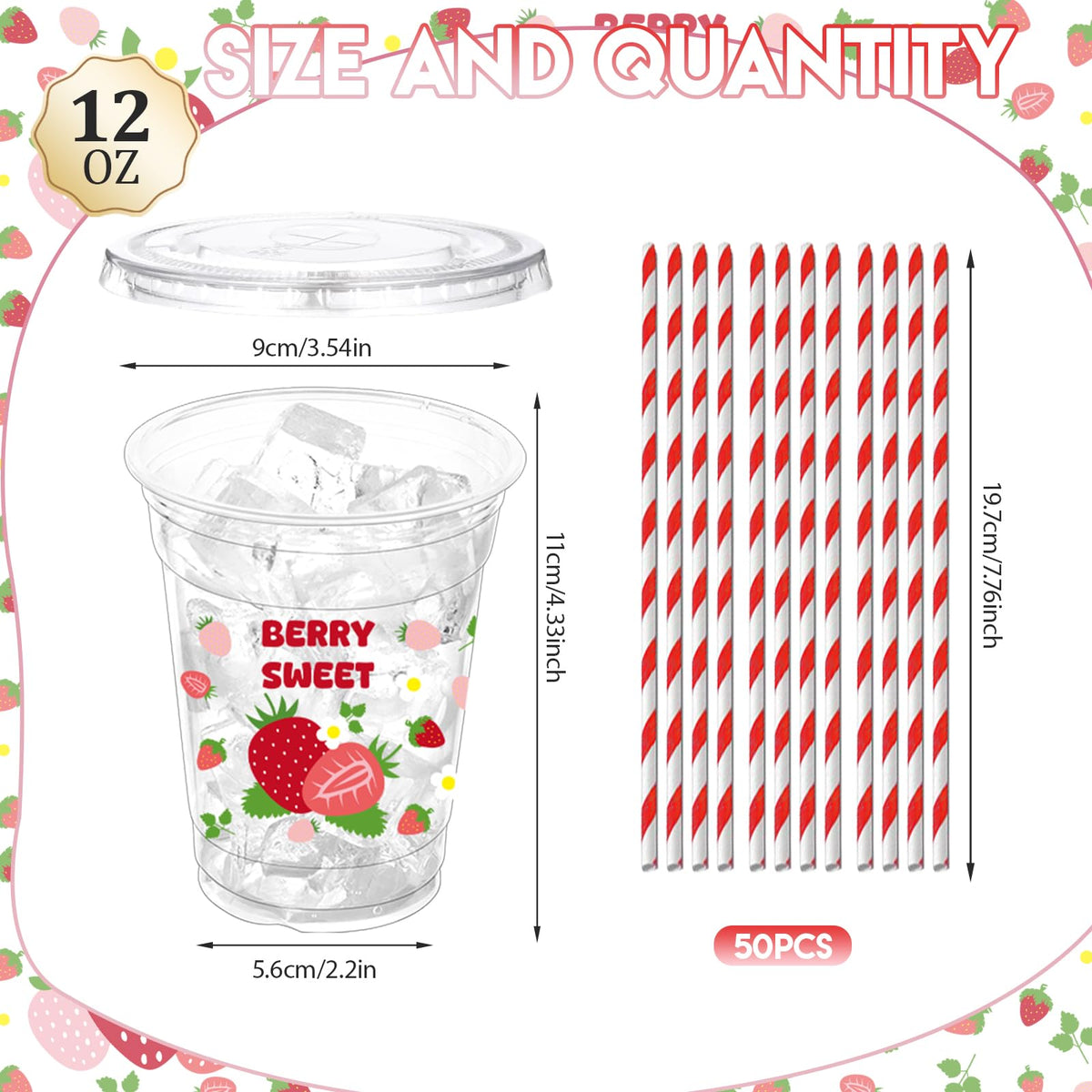 ZCPTZ pink-clear cups with strawberry pattern for festive look