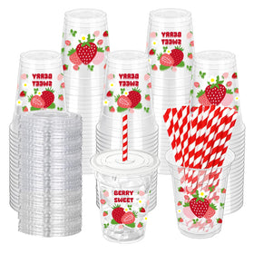 ZCPTZ strawberry cups 12oz with lids and straws for easy party serving