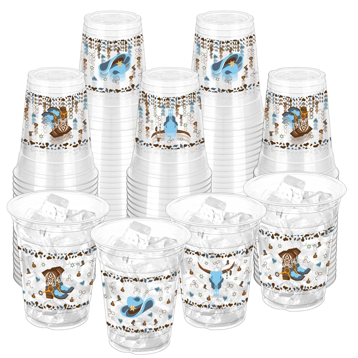ZCPTZ 12oz blue clear cowboy boot cup for Western parties