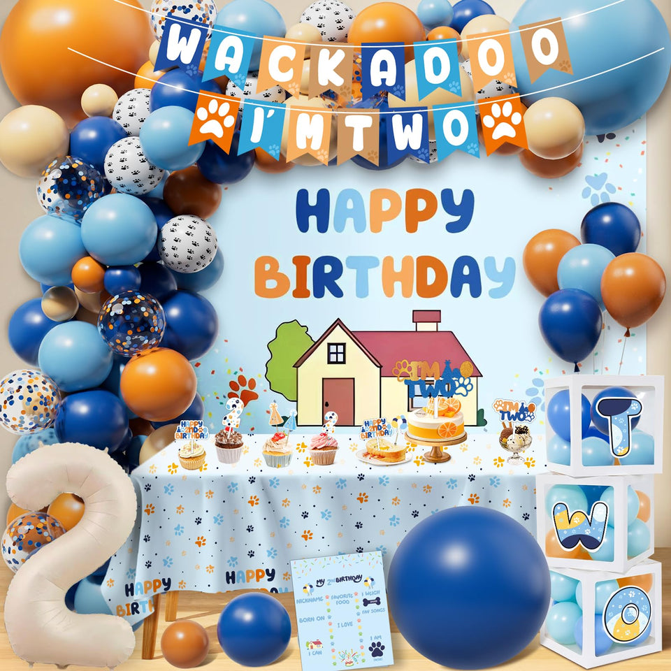 ZDHOOKAN blue dog 2nd birthday banner adds playful charm to your party.