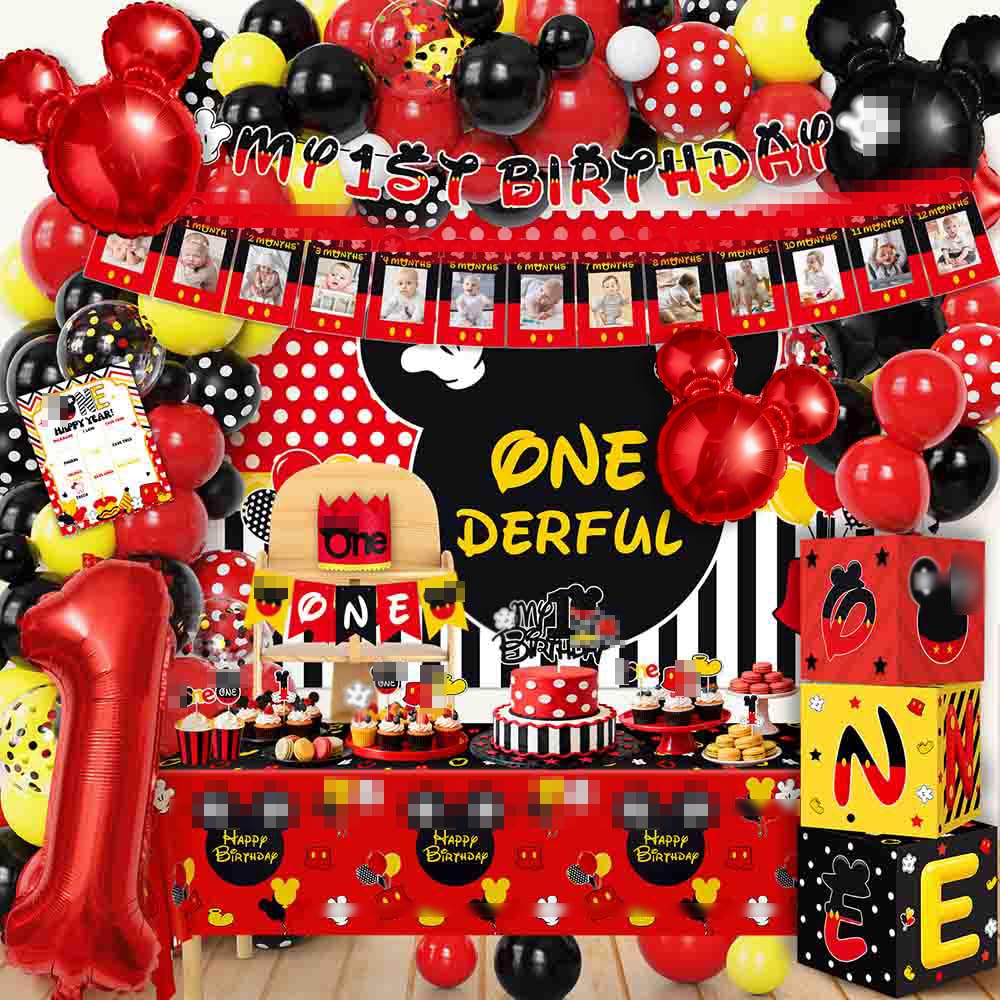 ZDHOOKAN mouse first birthday banner creates a festive backdrop for a cheerful celebration