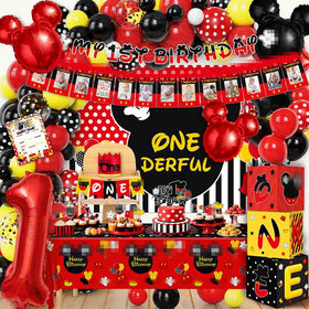 ZDHOOKAN mouse first birthday banner creates a festive backdrop for a cheerful celebration