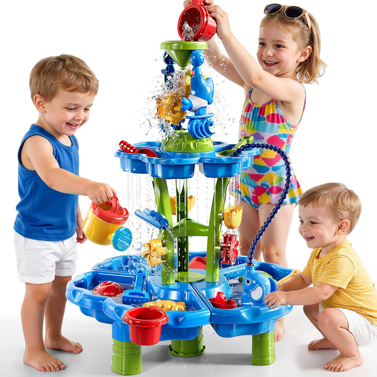 ZDRKWSM 2-Tier Auto Water Table with Pump for outdoor play and durability
