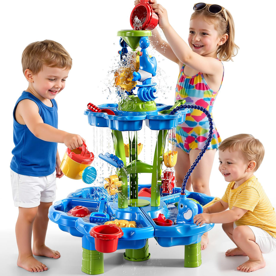 ZDRKWSM 2-Tier Auto Water Table with Pump for outdoor play and durability