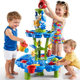 The ZDRKWSM 2-tier water table top view promotes outdoor play and sensory exploration.