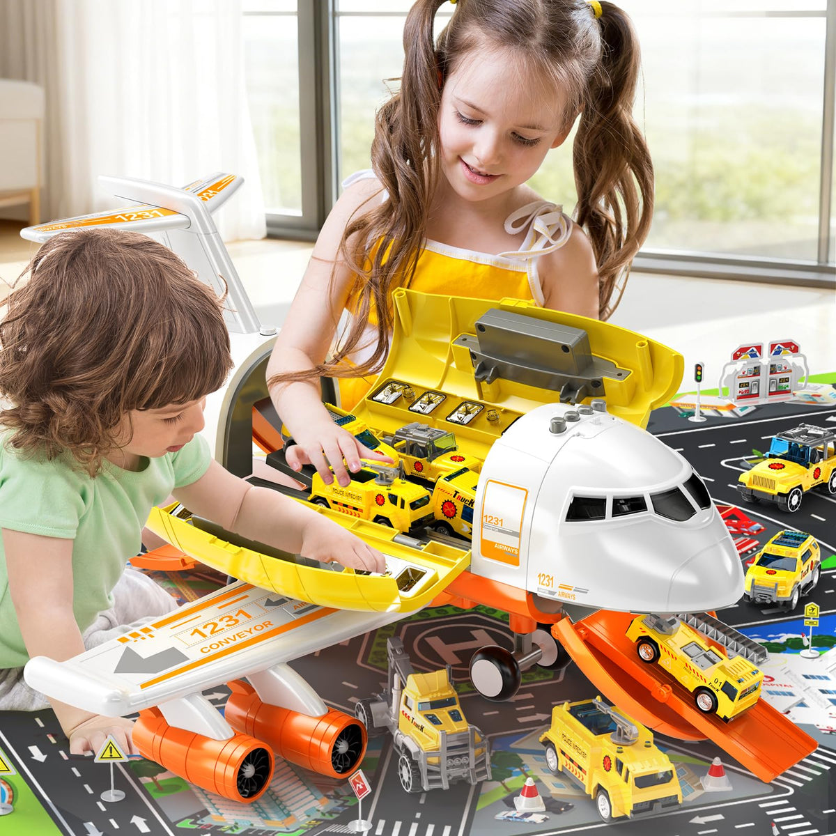 ZDRKWSM airplane toy 12 vehicles set promotes cooperative play and role play.