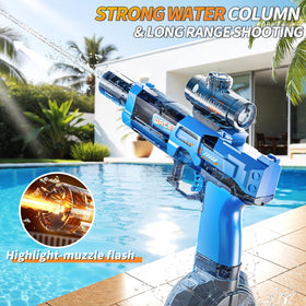 ZDRKWSM water gun featuring blue LED light for day and night battles.