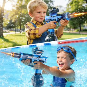 ZDRKWSM water gun includes two rechargeable batteries for extended play.