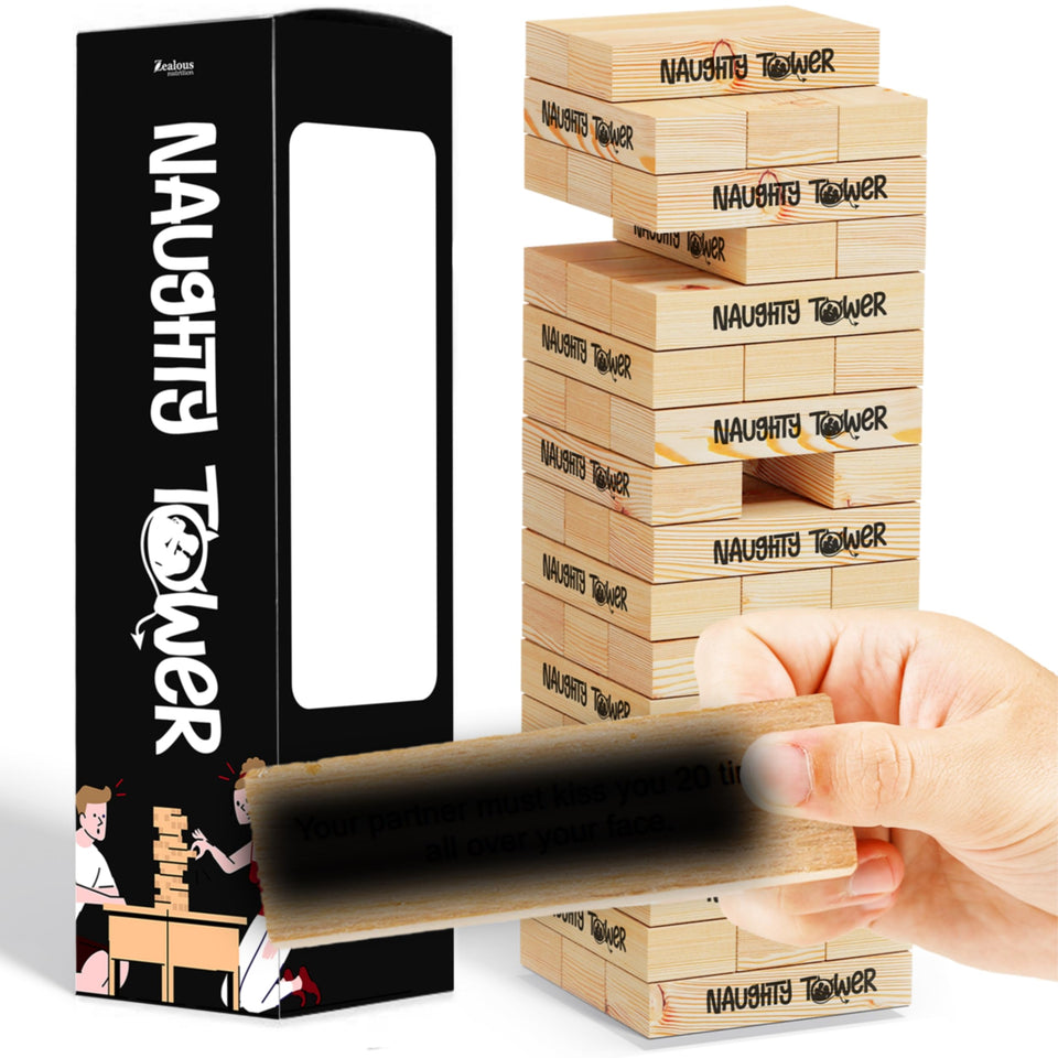 Zealous Nutrition Naughty Tower prompt blocks spark laughter and engaging conversations.