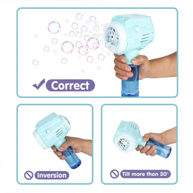 Zealous Toys handheld bubble maker powered by batteries in close-up