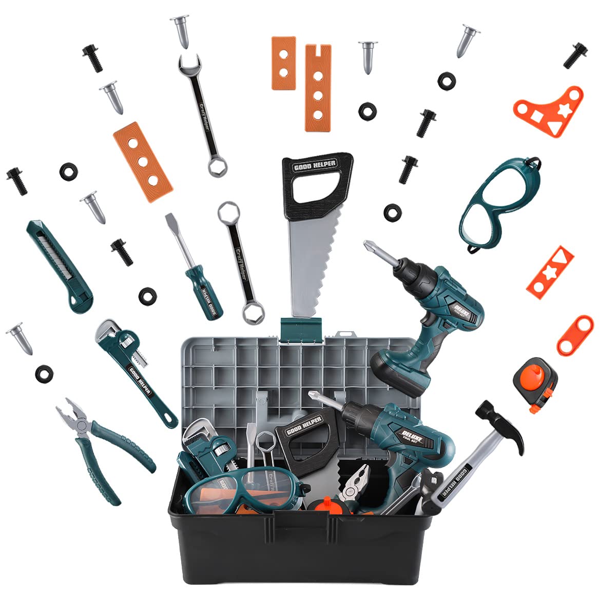 Zealous Toys portable toolbox keeps tools organized and easy to transport.