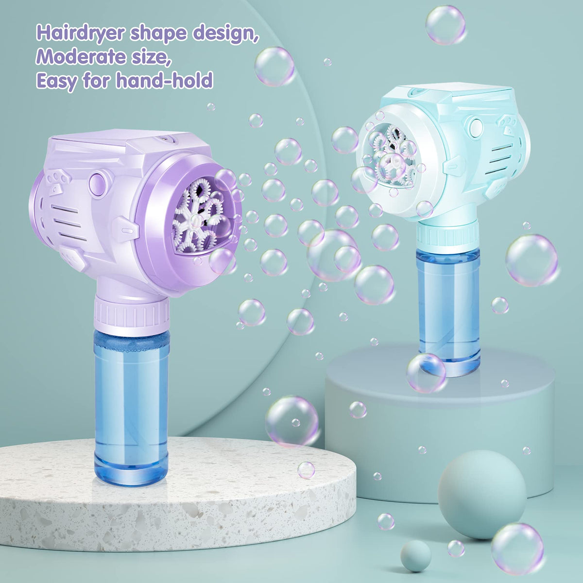 Zealous Toys two-pack bubble machines providing bubbles for a party