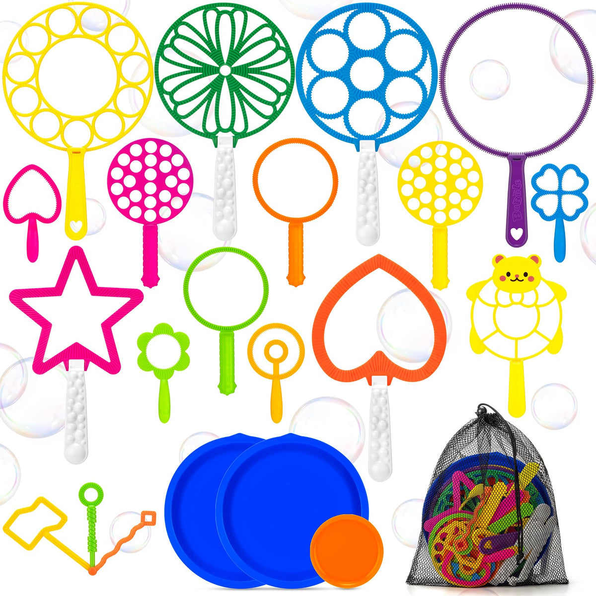 Zecckige 19pcs bubble wands set with colorful shapes for creative outdoor play.