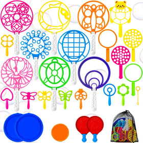 Zecckige 27-piece bubble wands set with assorted wands for large bubbles at outdoor events.