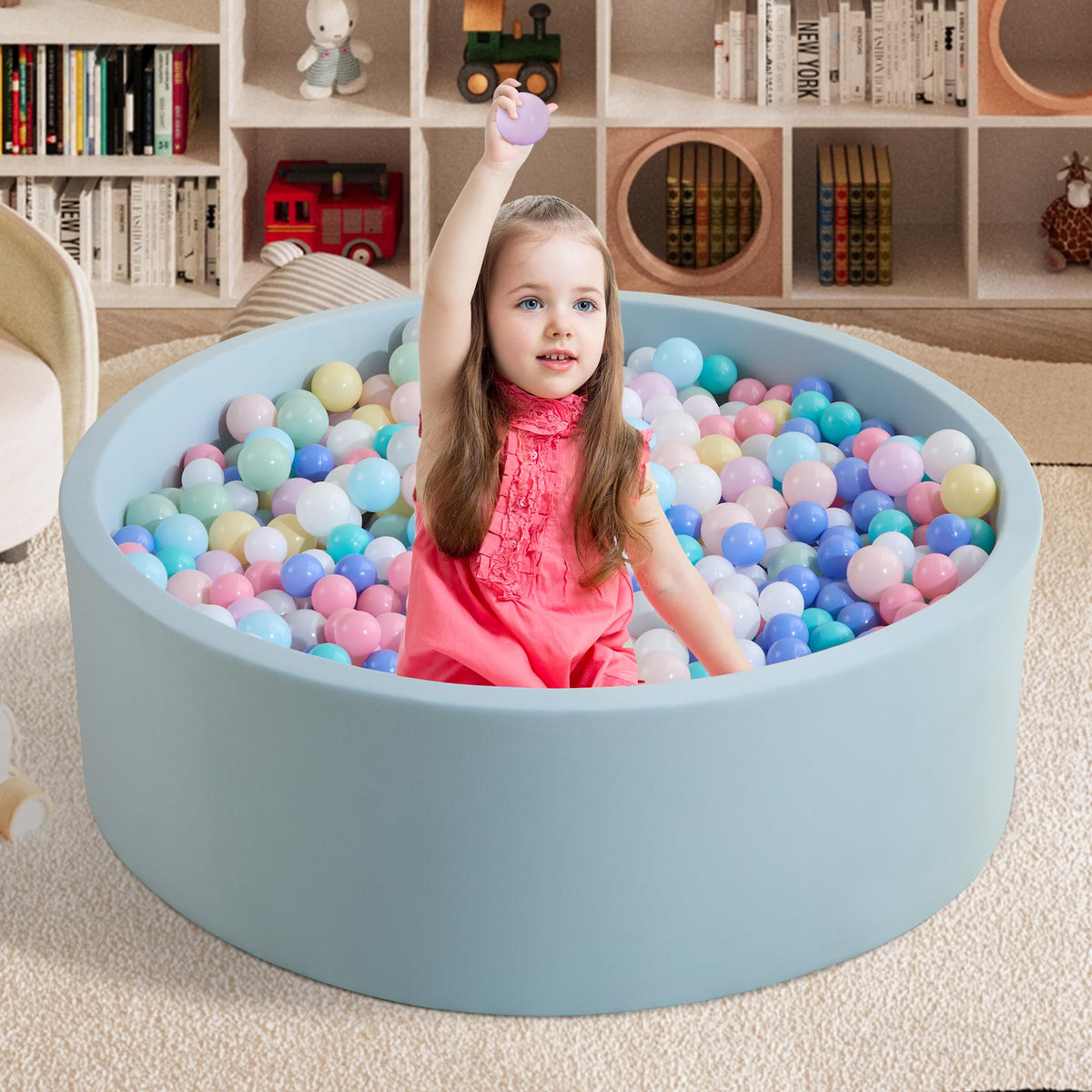 Zedachica Ball Pit private play space in light blue offers cozy, quiet fun.