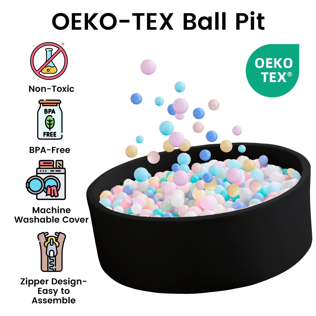 Zedachica ball pit provides a safe, soft space for babies.