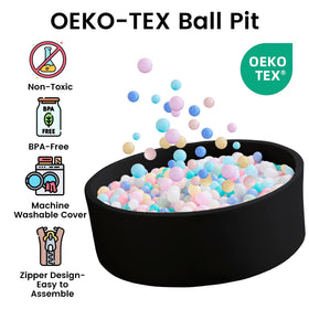 Zedachica ball pit provides a safe, soft space for babies.