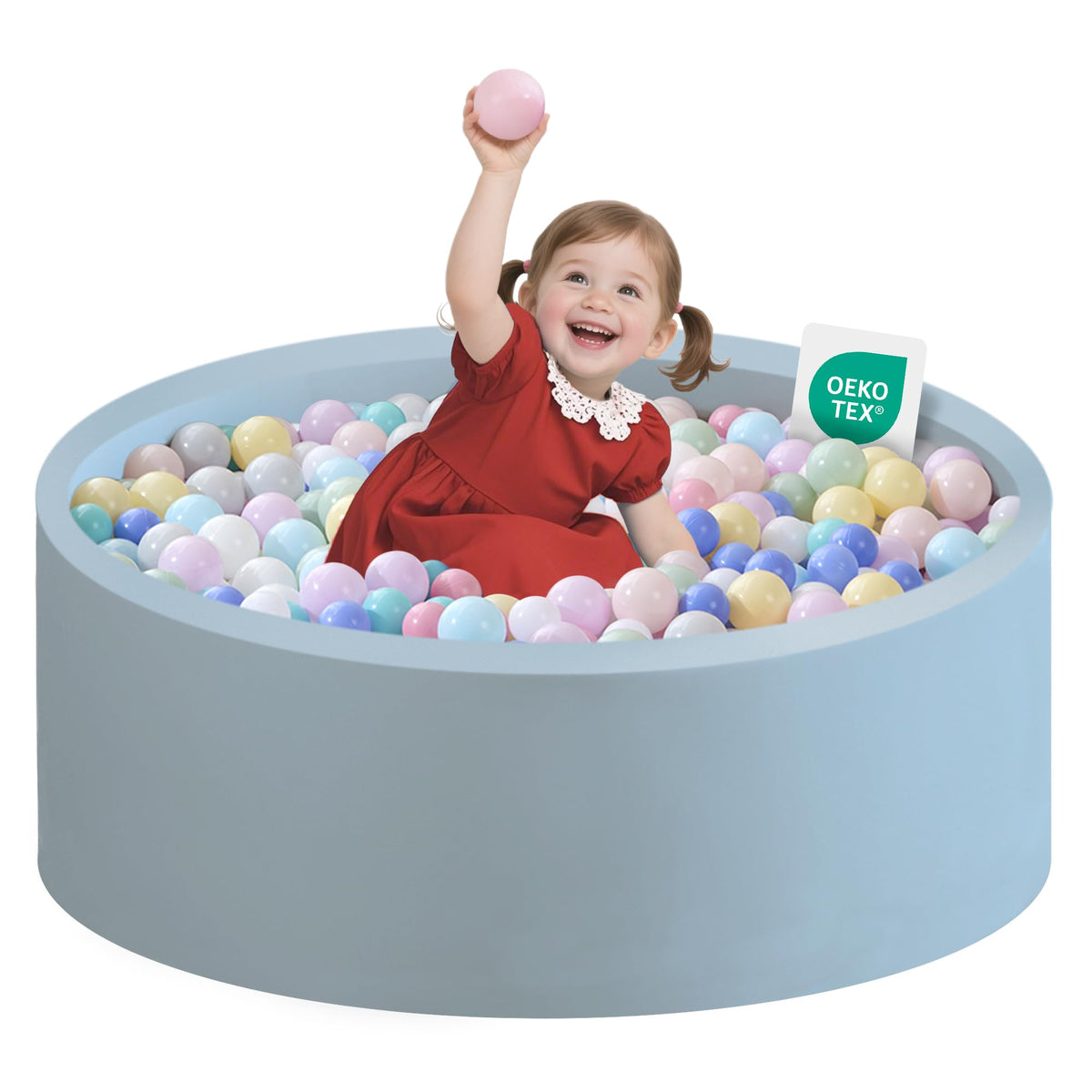 Zedachica Ball Pit soft memory foam round provides a safe toddler play space.
