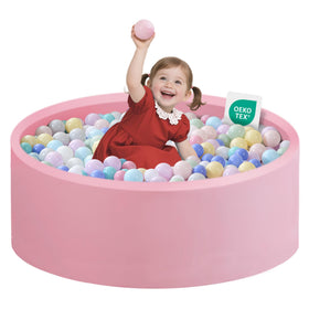 Zedachica ball pit exterior in pink, toddler-friendly, soft surface.