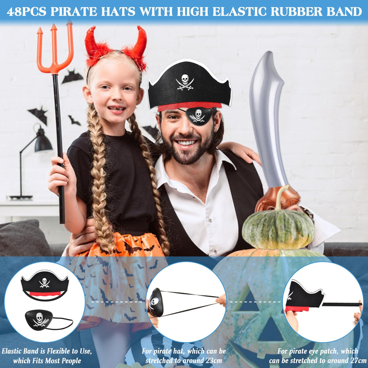 Zeedix one-size adjustable pirate gear, fits kids and adults